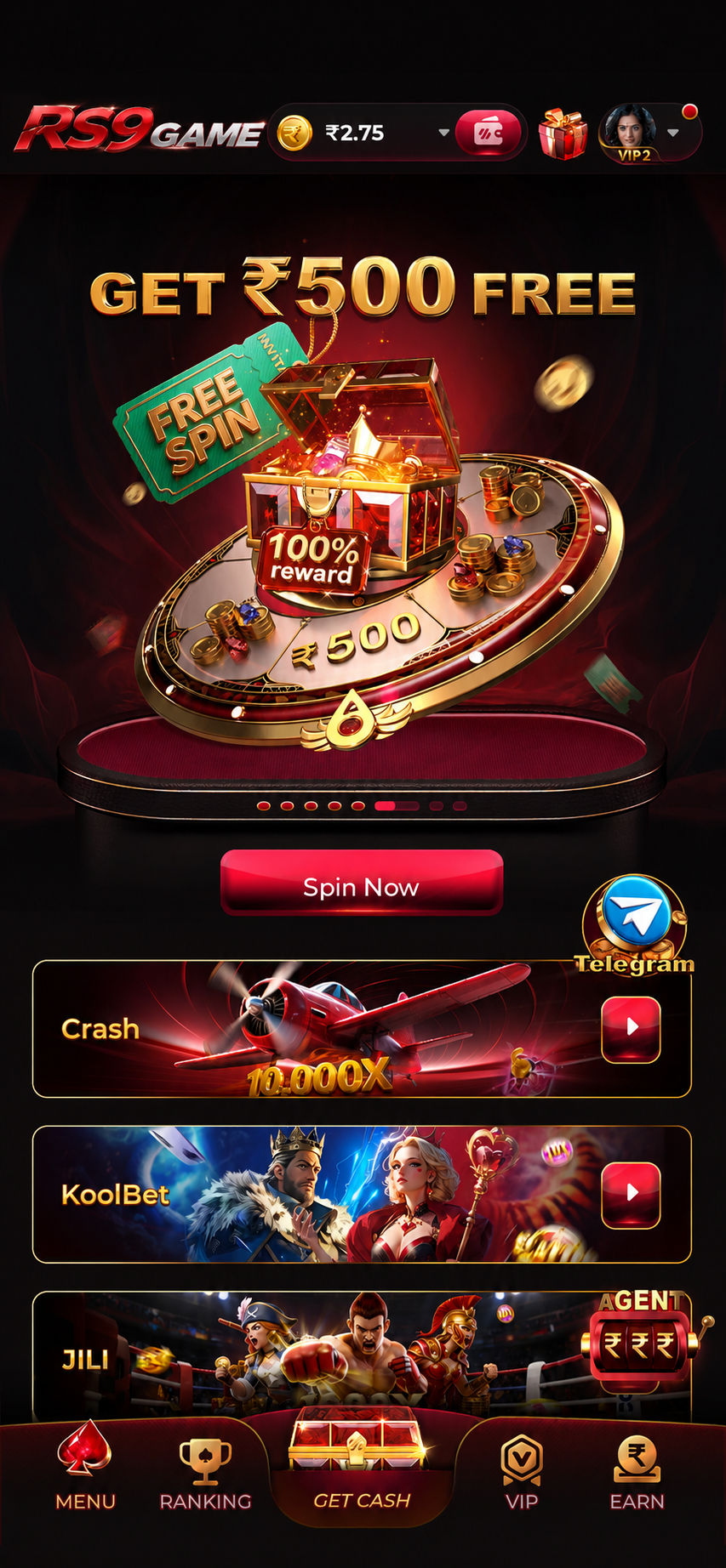 RS9 Game app interface